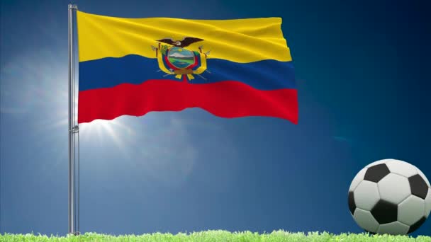 Vlag van Ecuador gefladder en een voetbal rolt, 3D-rendering — Stockvideo