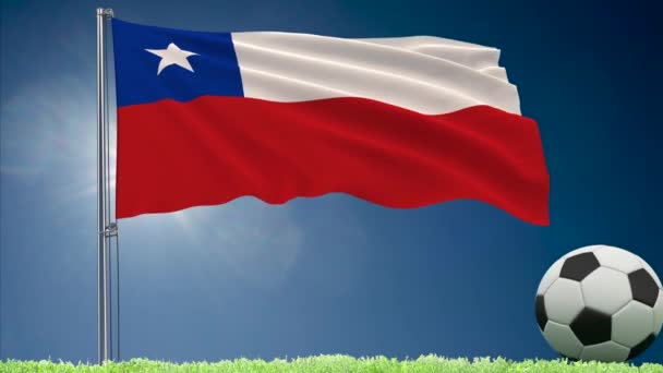 Bandeira do Chile tremulando e um rolos de futebol, renderização 3d — Vídeo de Stock