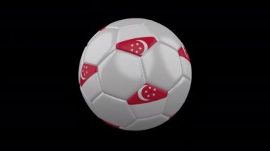 Bayrak ile futbol topu Singapur renkleri saydam arka planda döner, 3D Rendering, döngü, alfa kanalı ile 4k ProRes görüntüleri