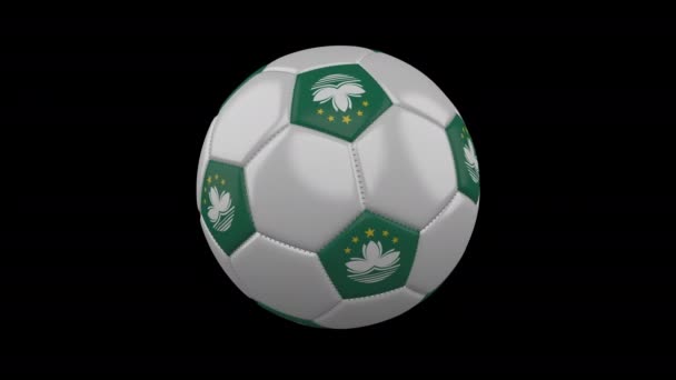 Bola de futebol com bandeira Macau, loop, 4k com alfa — Vídeo de Stock