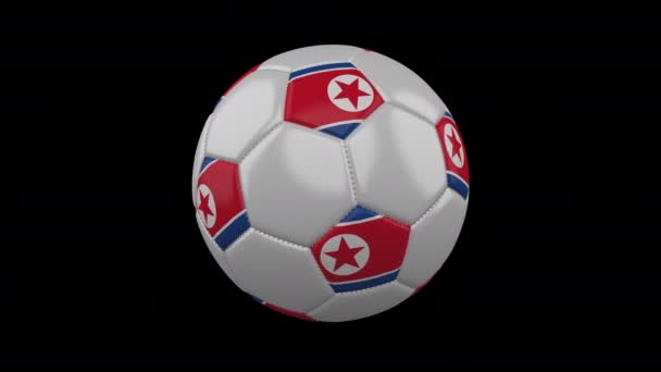 Pallone da calcio con bandiera Corea del Nord, anello, 4k con alfa — Video Stock