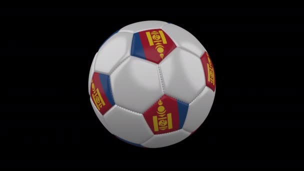 Fotbalová koule s vlajkou Mongolska, smyčka, 4k s alfa — Stock video