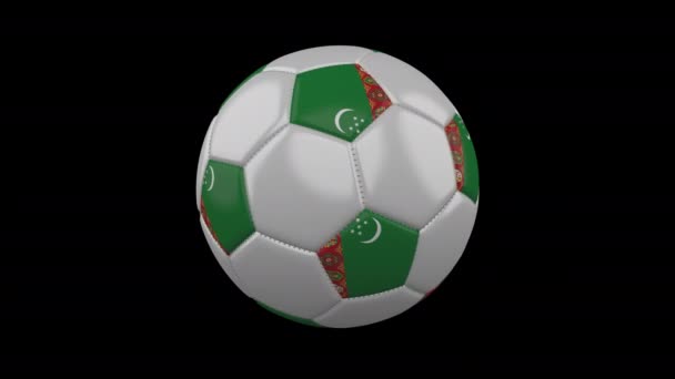 Pallone da calcio con bandiera Turkmenistan, anello alfa — Video Stock