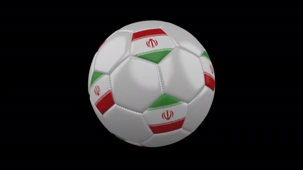 Ballon de football avec drapeau Iran, boucle alpha — Video