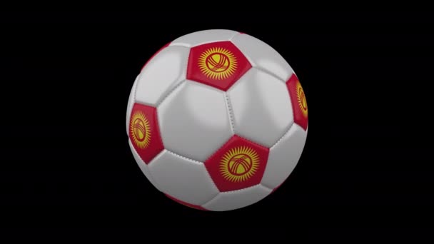 Pallone da calcio con bandiera Kirghizistan, anello alfa — Video Stock