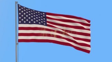 4 Temmuz'da mavi gökyüzüne karşı ABD bayrağı ve kitabesi belirir