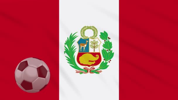 Flag of Peru and soccer ball rotates against backdrop of waving cloth — Stock Video