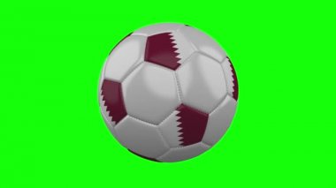 Yeşil renk anahtar arka plan üzerinde Katar bayrağı ile Futbol topu, döngü