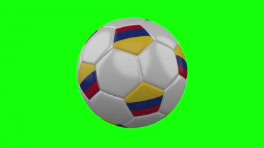 Yeşil renk anahtar arka plan üzerinde Kolombiya bayrağı ile Futbol topu, döngü