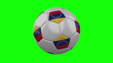 Yeşil renk anahtar arka plan üzerinde Venezuela bayrağı ile Futbol topu, döngü