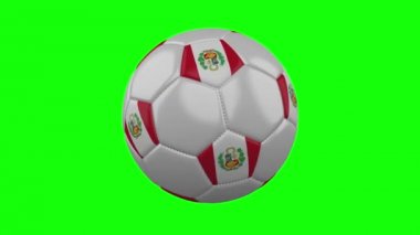 Yeşil renk anahtar arka plan üzerinde Peru bayrağı ile Futbol topu, döngü
