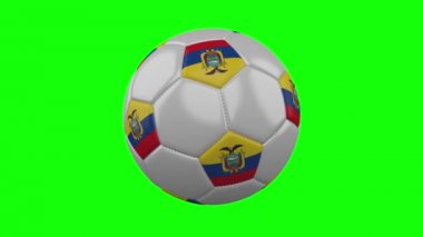 Yeşil renk anahtar arka plan üzerinde Ekvador bayrağı ile Futbol topu, döngü