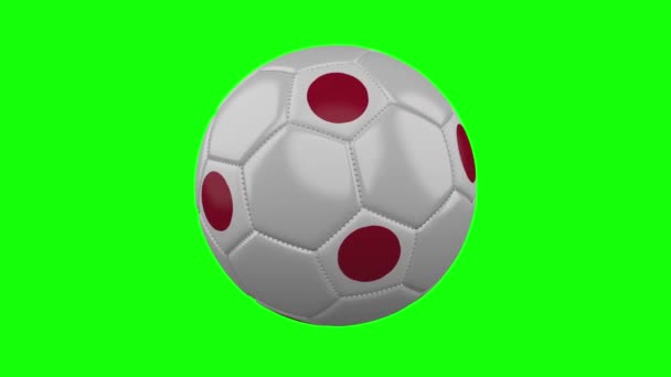 Soccer Ball met Japan vlag op groene Chroma Key achtergrond, lus — Stockvideo