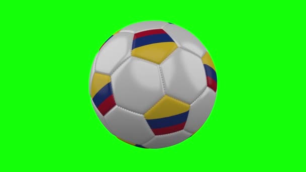 Voetbal bal met Colombia vlag op groene Chroma Key achtergrond, lus — Stockvideo