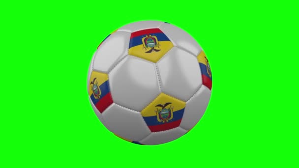 Soccer ball with Ecuador flag on green chroma key background, loop — Stock Video