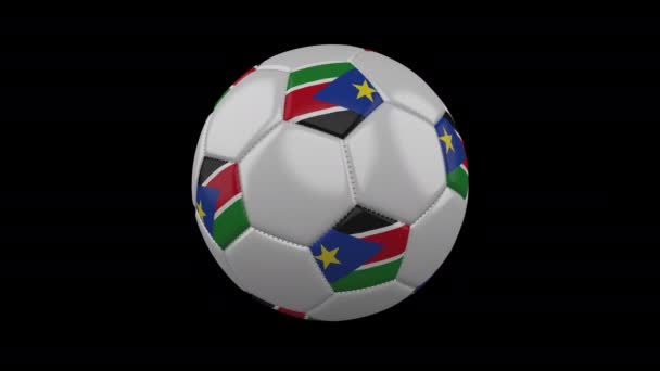 Μπάλα ποδοσφαίρου με σημαία του Νότιου Σουδάν βρόχο 4K με άλφα — Αρχείο Βίντεο