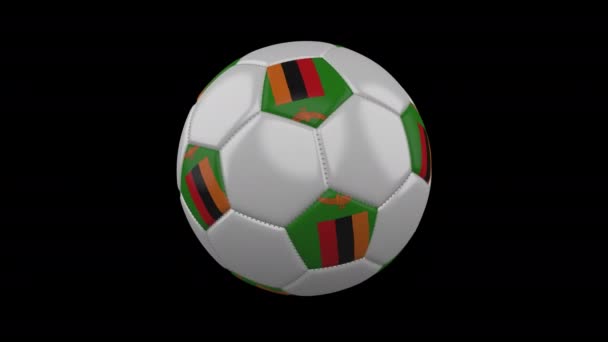 Fotbalová koule s vlajkou Zambie smyčka 4k s alfa — Stock video