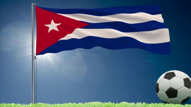 Cuba vlag fladderende en voetbal Rolls — Stockvideo