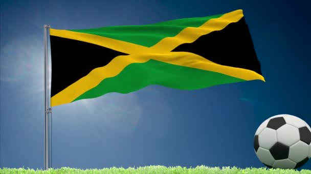 Jamaica bandeira fluttering e rolos de futebol — Vídeo de Stock