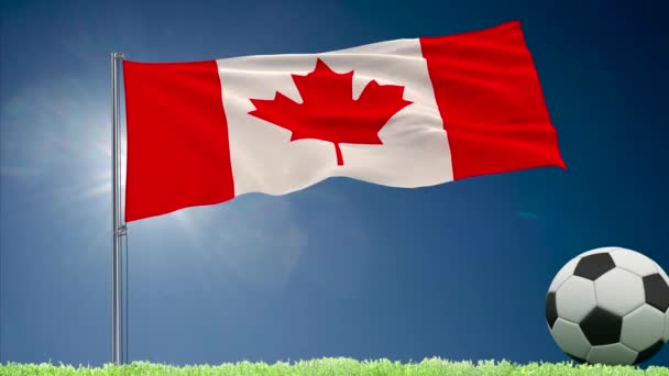 Bandera de Canadá ondeando y rollos de fútbol — Vídeos de Stock