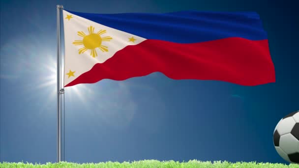 Drapeau des Philippines flottant et rouleaux de football — Video