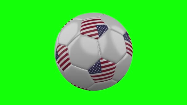 Soccer ball with USA flag on green chroma key, loop — Stock Video