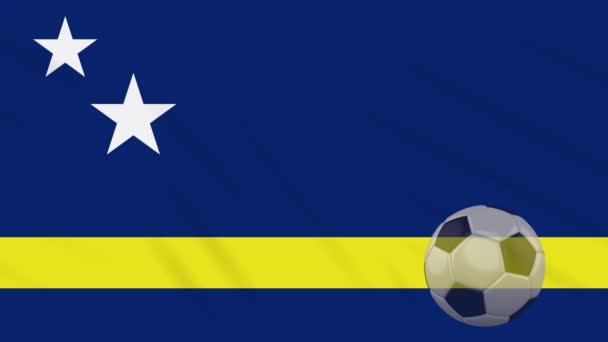 Curacao flag waving and soccer ball rotates, loop — Stock Video