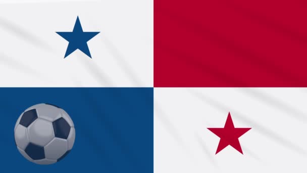 Panama bayrağı sallayarak ve futbol topu döner, döngü — Stok video