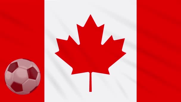 Canada flag waving and soccer ball rotates, loop — Stock Video