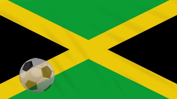 Jamaica flag waving and soccer ball rotates, loop — Stock Video