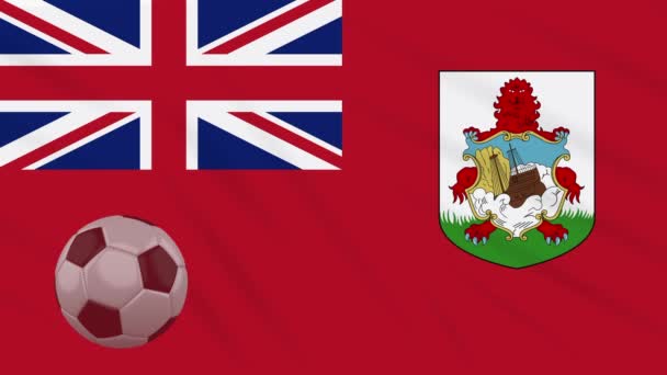 Bermuda bandera ondeando y pelota de fútbol gira, bucle — Vídeo de stock