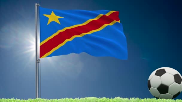 Congo DR flag fluttering and football rolls — Stock Video