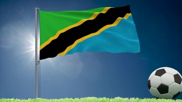 Tansania-Flagge flattert und Fußball rollt — Stockvideo