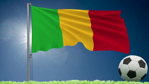 Mali flag fluttering and football rolls — Stock Video