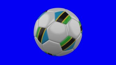 Mavi renk anahtar arka plan üzerinde Tanzanya bayrağı ile Futbol topu, döngü