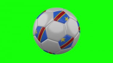 Yeşil renk anahtar arka plan üzerinde Kongo Dr bayrağı ile Futbol topu, döngü
