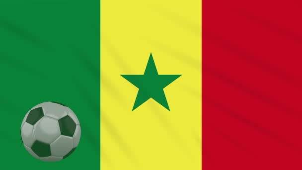 Senegal vlag zwaaien en voetbal bal draait, lus — Stockvideo