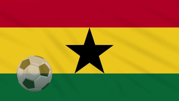 Bandera de Ghana ondeando y pelota de fútbol gira, bucle — Vídeos de Stock