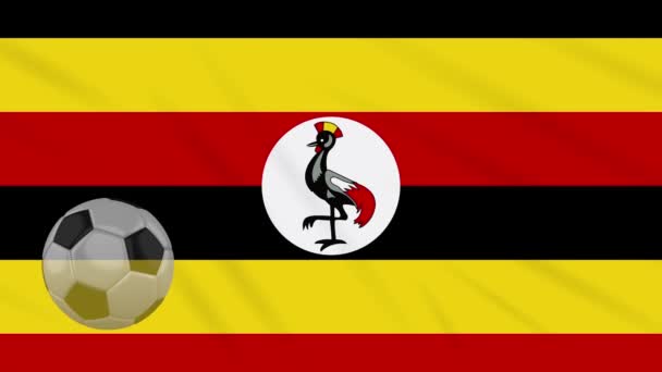 Uganda bandera ondeando y pelota de fútbol gira, bucle — Vídeos de Stock