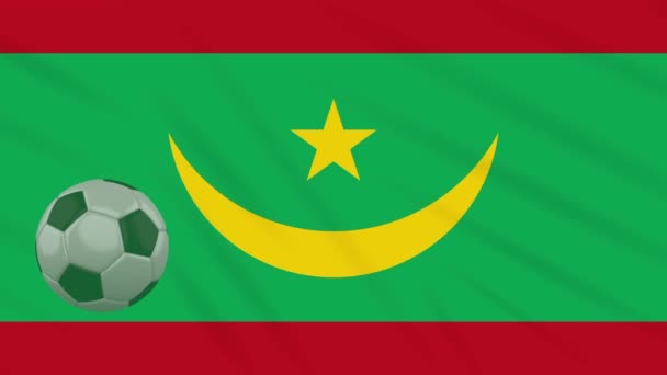 Mauritania bandera ondeando y pelota de fútbol gira, bucle — Vídeos de Stock