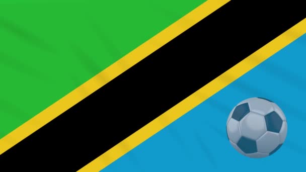 Tanzania vlag zwaaien en voetbal bal draait, lus — Stockvideo