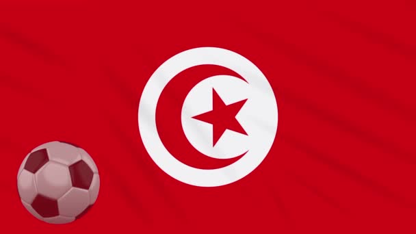 Tunisien flagga viftande och fotboll roterar, slinga — Stockvideo