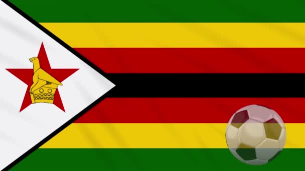 Drapeau du Zimbabwe agitant et ballon de football tourne, boucle — Video