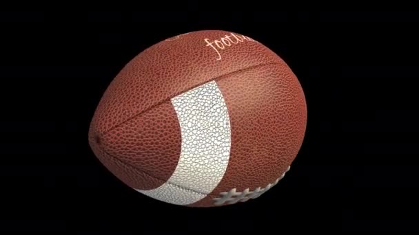 Αμερικανική μπάλα ποδοσφαίρου πετώντας και γυρίζοντας, 4K βρόχο άλφα — Αρχείο Βίντεο