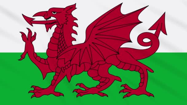 Wales flagga viftande trasa bakgrund, loop — Stockvideo