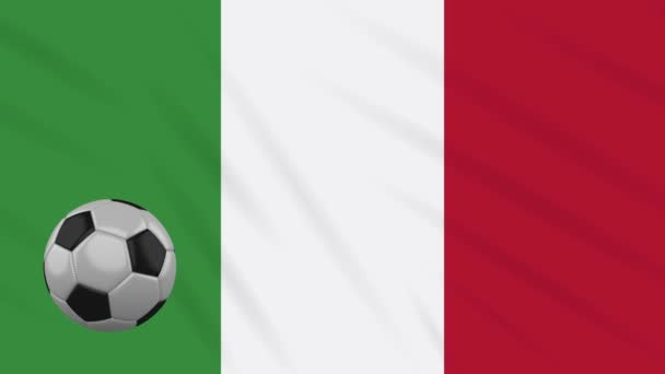 Italia bandera ondeando y el fútbol gira, bucle — Vídeos de Stock