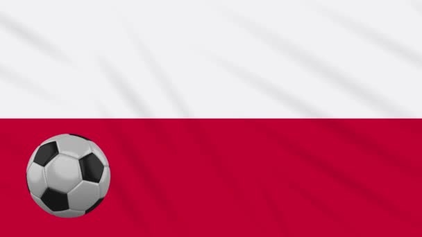 Flaga Polski macha i piłka nożna obraca się, pętla — Wideo stockowe