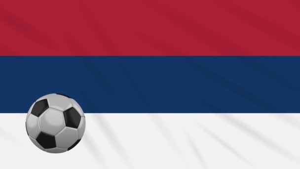 Serbien Bürgerfahne schwenken und Fußball dreht Schleife — Stockvideo