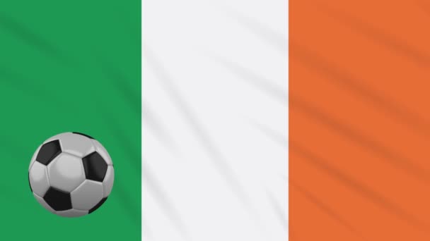 Ireland flag waving and football rotates, loop — Stock Video