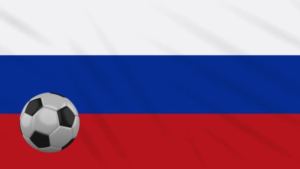 Rusya bayrağı sallayarak ve futbol döner, döngü — Stok video